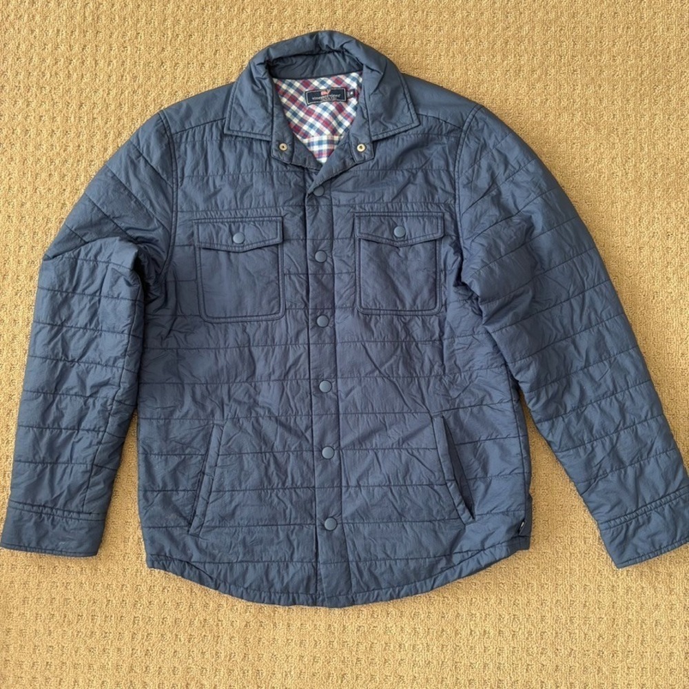Vineyard Vines Quilted Shirt Jacket Shacket in Navy Men Medium Lined Pockets